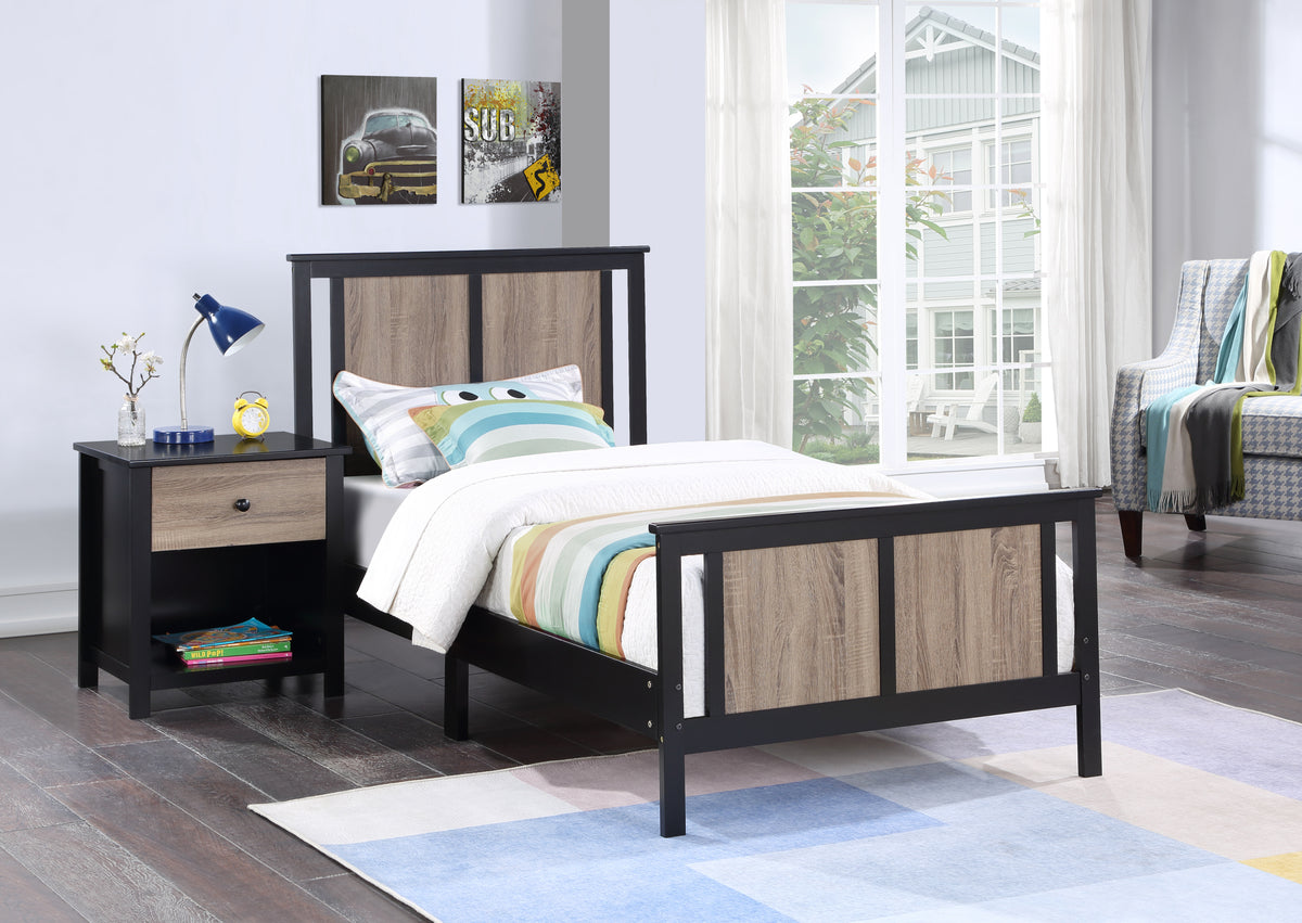 Connelly Reversible Panel Twin Bed Black/Vintage Walnut | Premium Home Decor - Grand Goldman