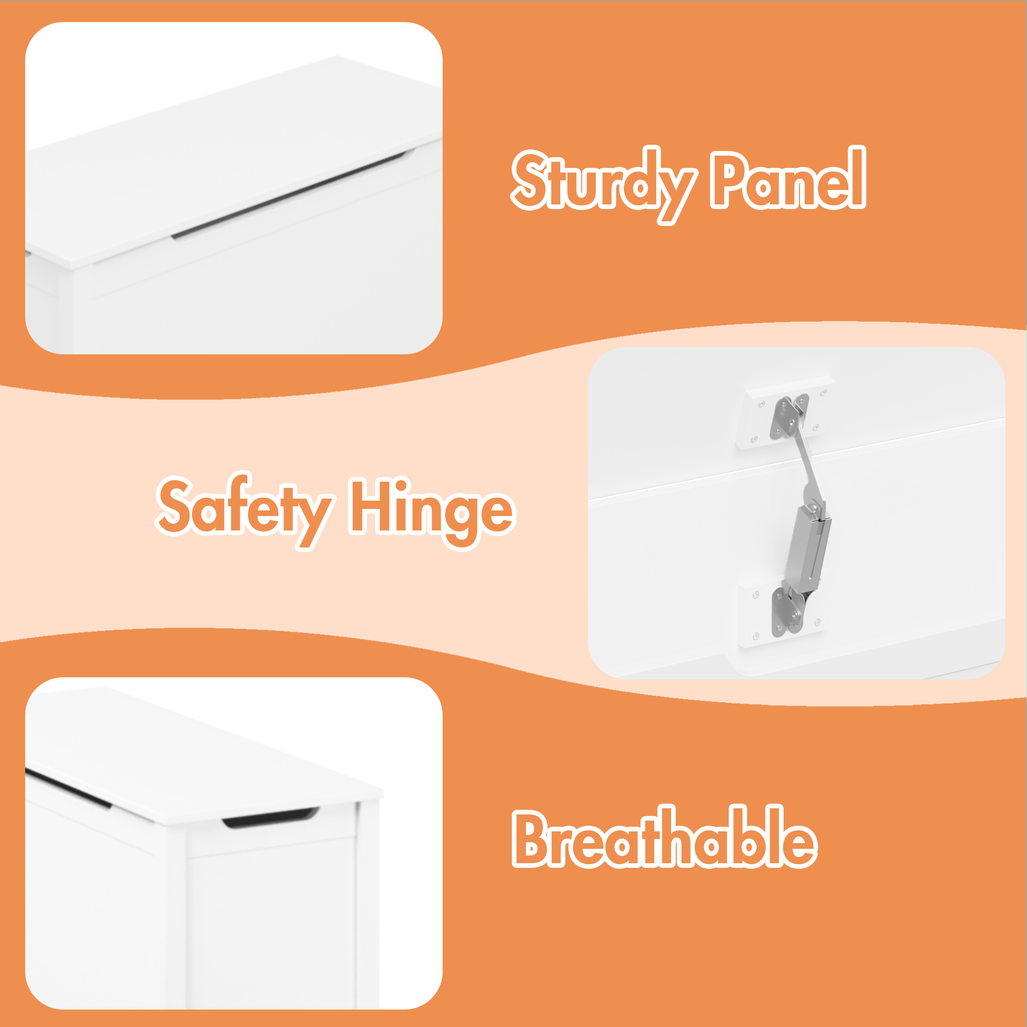Kids Wooden Toy Box Storage with Safety Hinged Lid for Ages 2+ (White) | Premium Home Decor - Grand Goldman