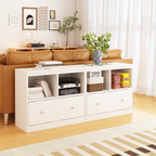 White Wooden Kids Toy Storage Organizer with Large Drawer and Low Bookshelf for Nursery & Playroom, Engineered Wood Cabinet f