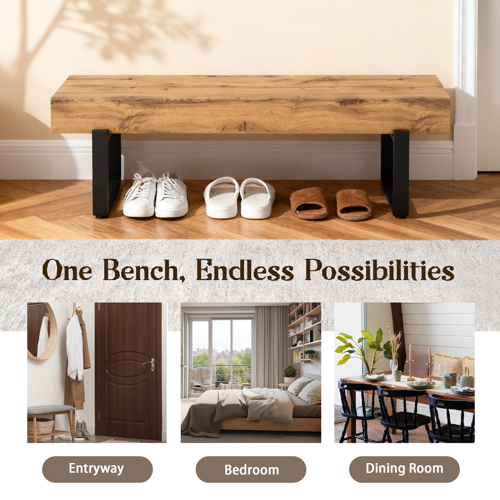 59' Wood Bench for Bedroom End of Bed, Farmhouse Indoor Kitchen Table Benches,Versatile Modern Shoe Bench for Entryway, Natural - Grand Goldman Shop