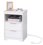 Nightstand with Charging Station,End Table with 2 Drawers,Wooden End Table with Drawer and Opening Shelf,Side Table for Bedroom, White - Grand Goldman Shop