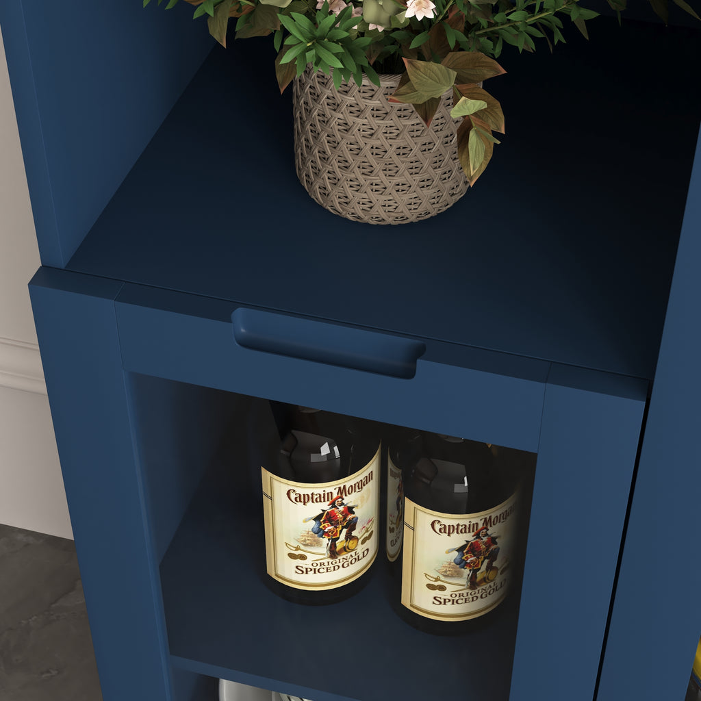Navy Blue MDF Painted Cabinet with Glass Doors, Drawer, and Open Storage Space for Bedroom and Living Room - Grand Goldman Shop