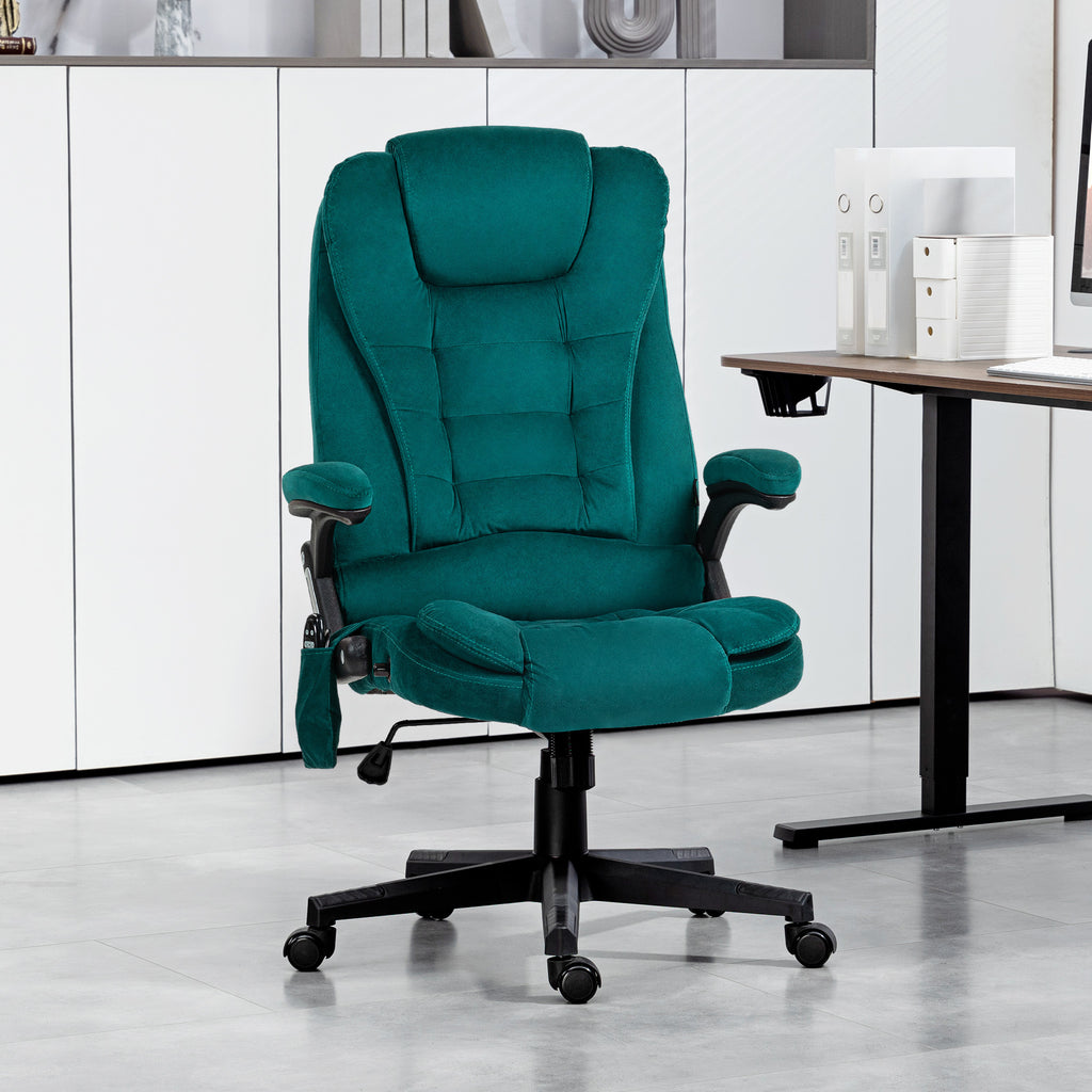 HOMCOM 6 Point Vibrating Massage Office Chair with Heat, Velvet High Back Executive Office Chair with Reclining Backrest, Pad
