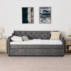 Grey Velvet Mid-Century Style Twin Upholstered Daybed with Pop-Up Trundle and USB Charging Armrest - Grand Goldman Shop