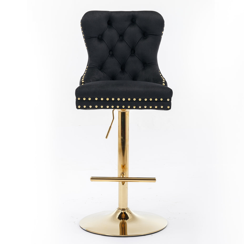 A&A Furniture Modern Swivel Velvet Barstools with Adjustable Seat Height, Comfortable Black Tufted Upholstery, Set of 2 - Grand Goldman Shop