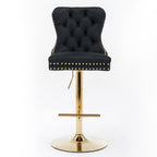 A&A Furniture Modern Swivel Velvet Barstools with Adjustable Seat Height, Comfortable Black Tufted Upholstery, Set of 2 - Grand Goldman Shop