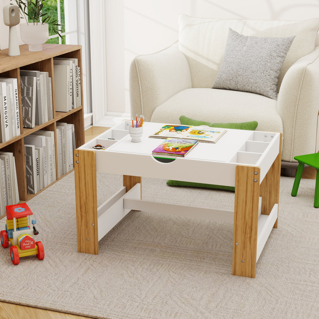Kids 2 in 1 Play Table with 7 Storage Compartments,Compatible with LEGO Building Block,Modern Activity Learning Table Game Fu