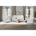 Blanche White 3PC Reclining Sofa and Loveseat with LED Lights, Speaker, Wood Frame, Medium Firm Seating, White - Grand Goldman Shop