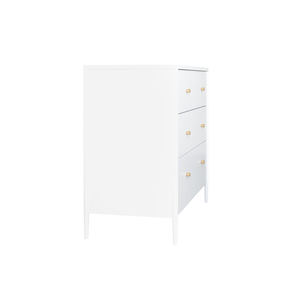 White 4-Drawer Kids Dresser with Antique Brass Pulls, Wooden Storage Cabinet for Nursery or Toddler Bedroom, 35.4' Wide - Grand Goldman Shop