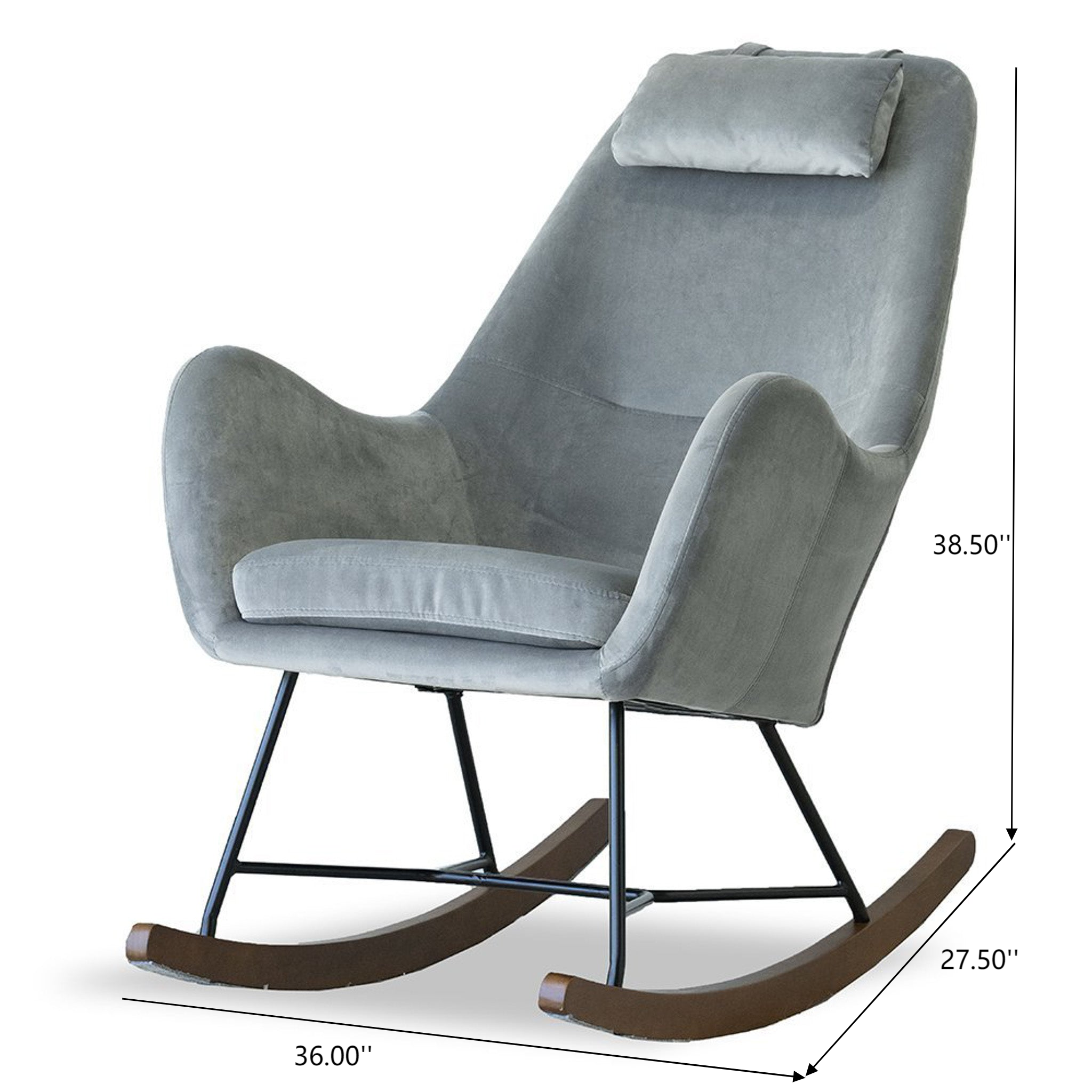 Chelsea Grey Velvet Rocking Chair, Comfort and Style for Home, Light Gray, Velvet, 38.5'H x 27.5'W x 36'D for Living Room Bedroom Waiting Room - Grand Goldman Shop