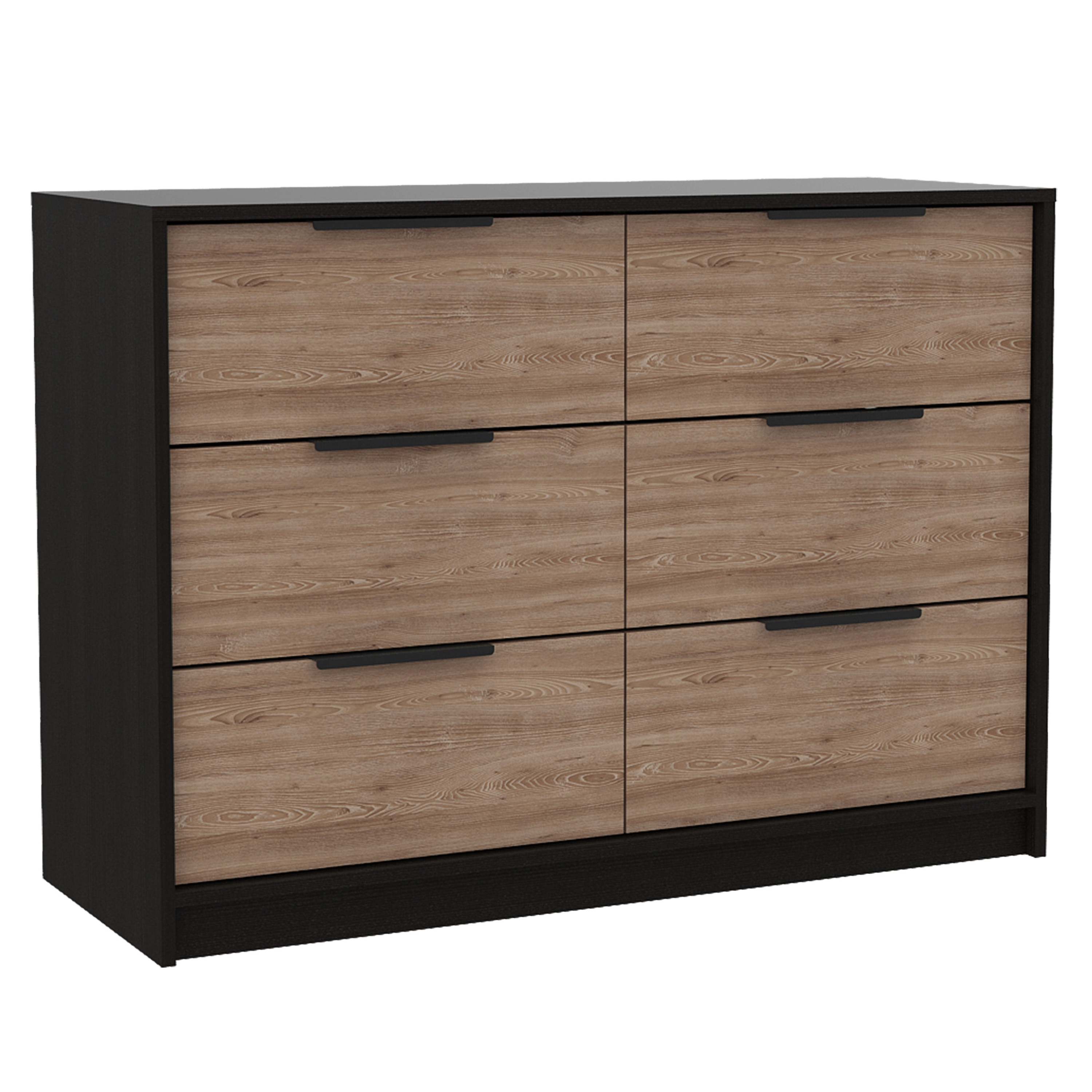 2 Piece Bedroom Set, Egeo 4 Drawer Dresser + Omaha Nightstand, Black / Pine - Grand Goldman Shop