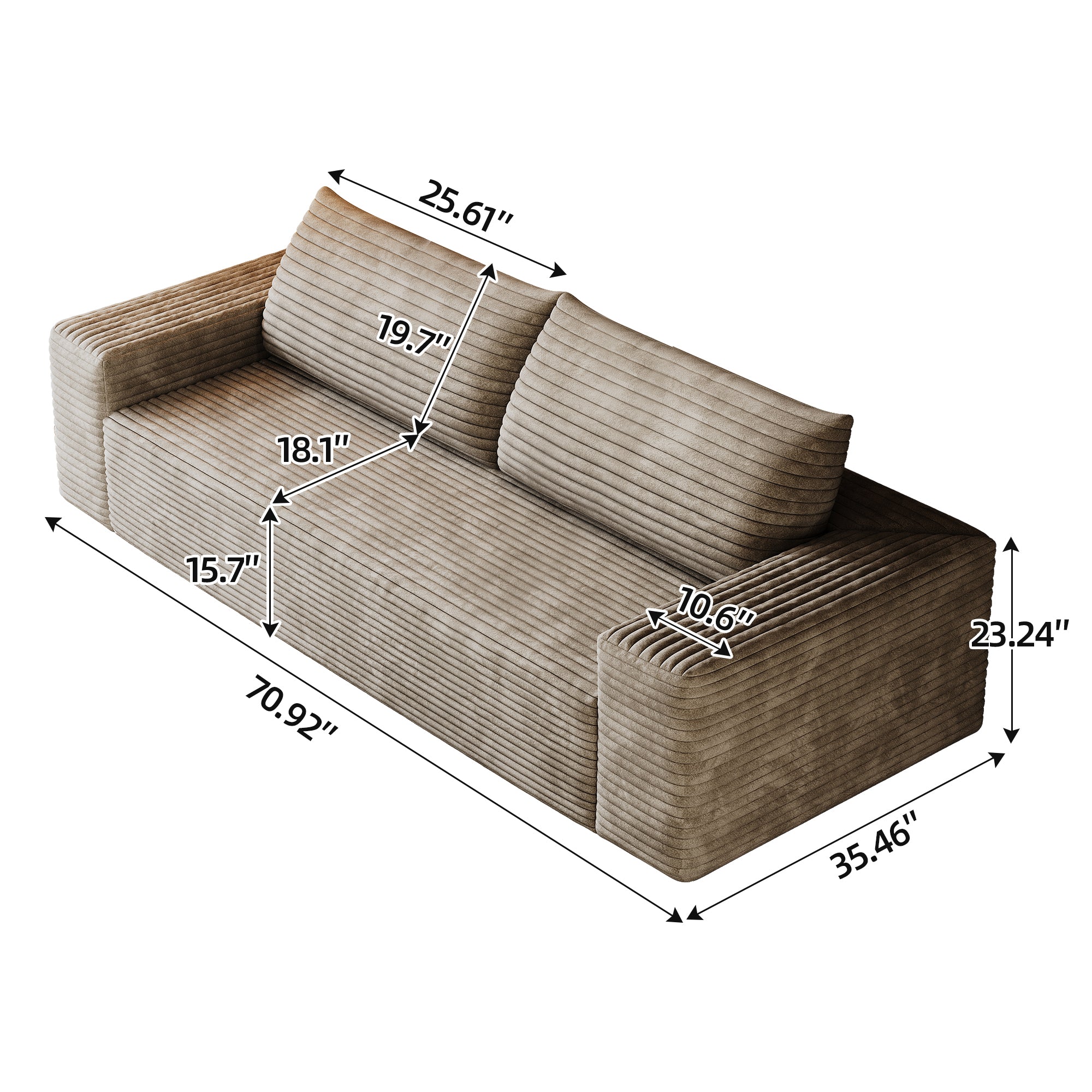 71' 3Setaser Sofa,Corduroy Fabric,Deep Seat Couches,Comfy Loveseat Sofa,No Assembly,1pcs for Living room, Bedroom,Conference room ,Apartment,Camel - Grand Goldman Shop