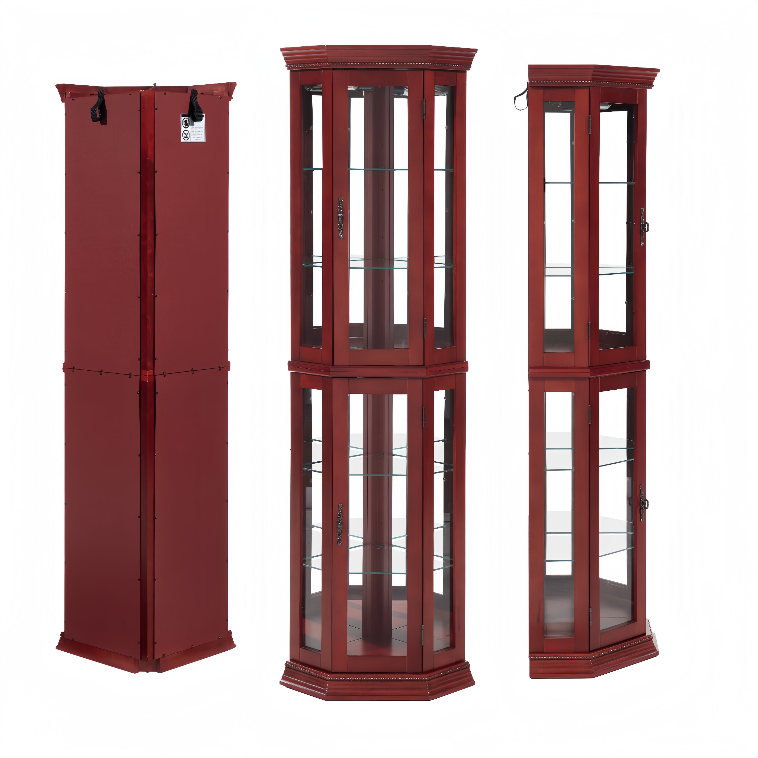 Corner Curio Cabinet Lighted Corner Display, Glass Display Shelf Shelving Bar cabinet with Tempered Glass Door, Bar Cabinet,Cabinet with Adjustable Shelf Glass Cabinet Shelves Bead Bulb Included - Grand Goldman Shop