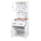 Wooden Kitchen Cabinet White Pantry Room Storage Microwave Cabinet with Framed Glass Doors and Drawer - Grand Goldman Shop
