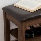 A height-adjustable shoe-changing bench made of high-quality wood, equipped with a comfortable seat and concealed storage space,Natural rubber wood,Brown - Grand Goldman Shop