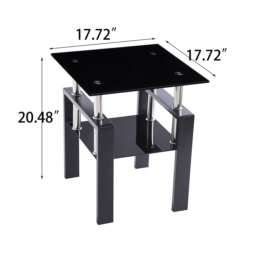 Modern 2-Piece Tempered Black Glass Sofa Table with Metal Legs for Living Room - Grand Goldman Shop