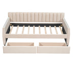 Twin Size Upholstered daybed with Drawers, Wood Slat Support, Beige - Grand Goldman Shop