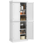 HOMCOM 72.5' Freestanding Kitchen Pantry Cabinet, Tall Storage Cabinet with 4 Doors and 2 Adjustable Shelves for Dining Room, White Wood Grain - Grand Goldman Shop