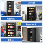 72'H Metal Garage Storage Cabinet, Black Tool Steel Locking Cabinet with Doors and 4 Shelves, Tall Cabinets for Garage Storag