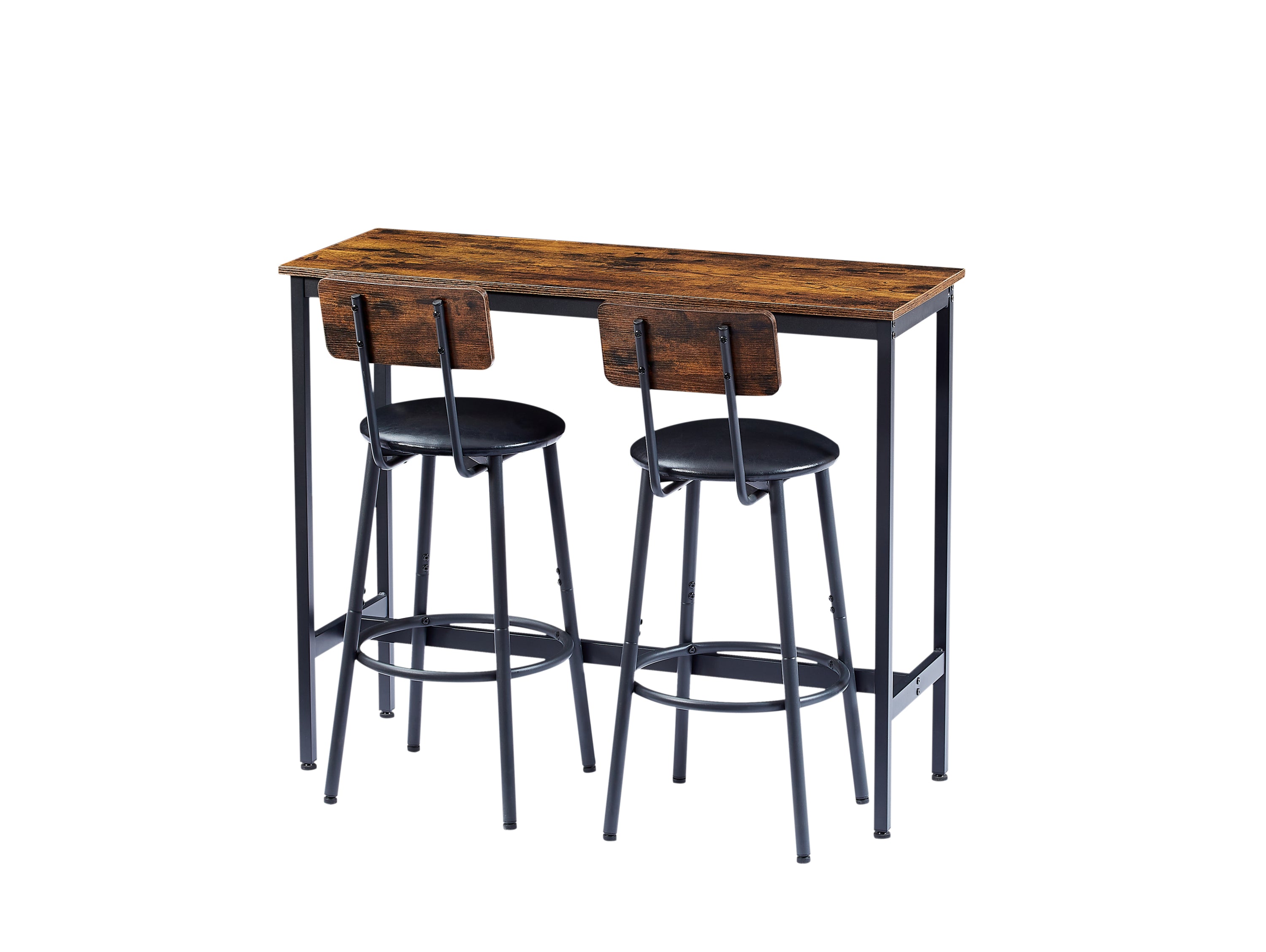 Bar Table Set with 2 Bar stools PU Soft seat with backrest, Rustic Brown, 43.31'' L x 15.75'' W x 35.43'' H. - Grand Goldman Shop