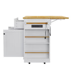 48 inch Kitchen Island with Drop Leaf,Power Outlet,Internal Storage Rack,Rolling Kitchen Storage Cart on 5 Wheels with 5 Open Side Racks for Kitchen,White (Old SKU N707P257057W)(Not Include Stools) - Grand Goldman Shop