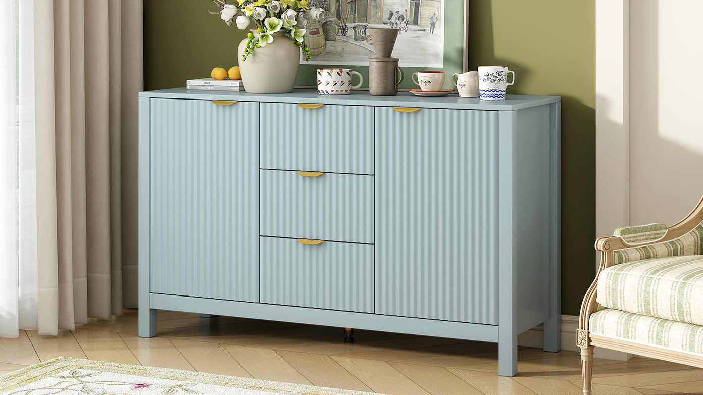U_STYLE Sideboard with Wave Design - 3 Adjustable Shelves, 3 Drawers & Soft-Close Doors, Storage Console Table with Metal Handles, Suitable for Study, Hallway and Living Room, 3 Colors - Grand Goldman Shop