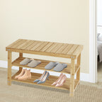 Hofitlead 27.5' Shoe Rack Solid Wood Shoe Bench, 3-Tier Shoe Organizer for Entryway Hallway(Light Brown) - Grand Goldman Shop