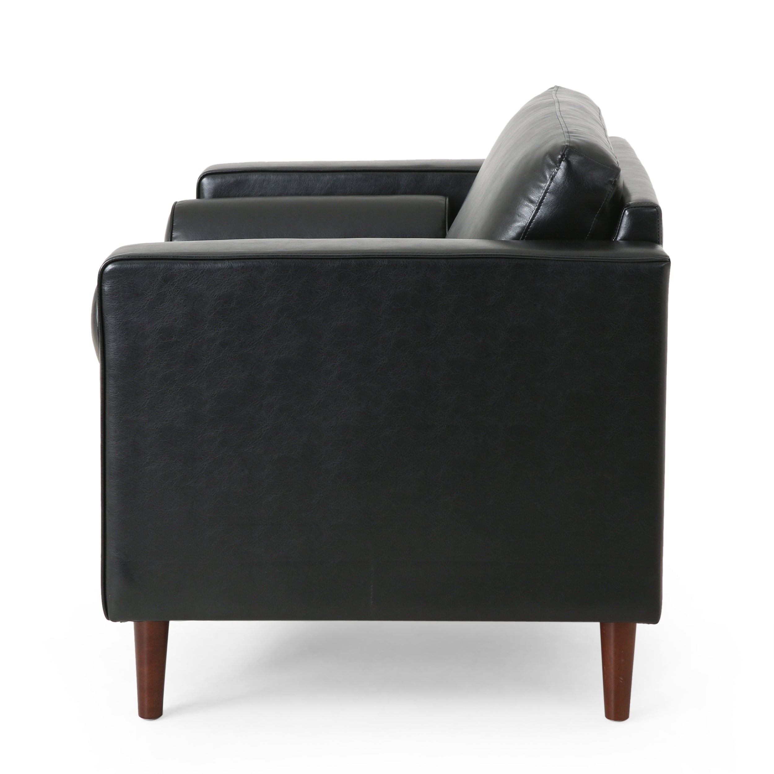 Sophisticated Faux Leather Club Chair with Birch Wood Legs in Black, 44.75 x 33.25 x 33.50 inches - Grand Goldman Shop