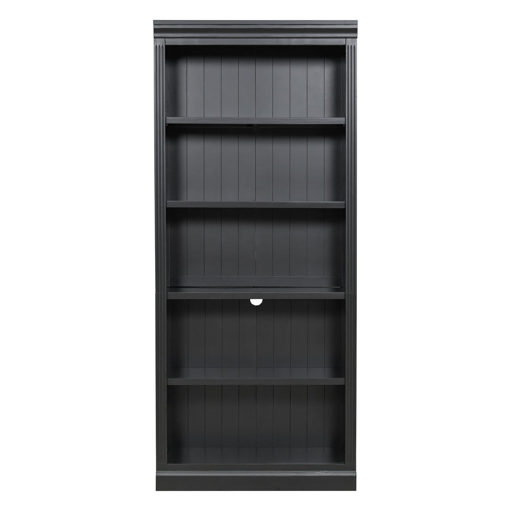 83.4' Tall Wood Bookcase with light strip,5-Tier Decor Bookshelves with Adjustable Shelves,Storage Organizer for CDs/Books/Mo