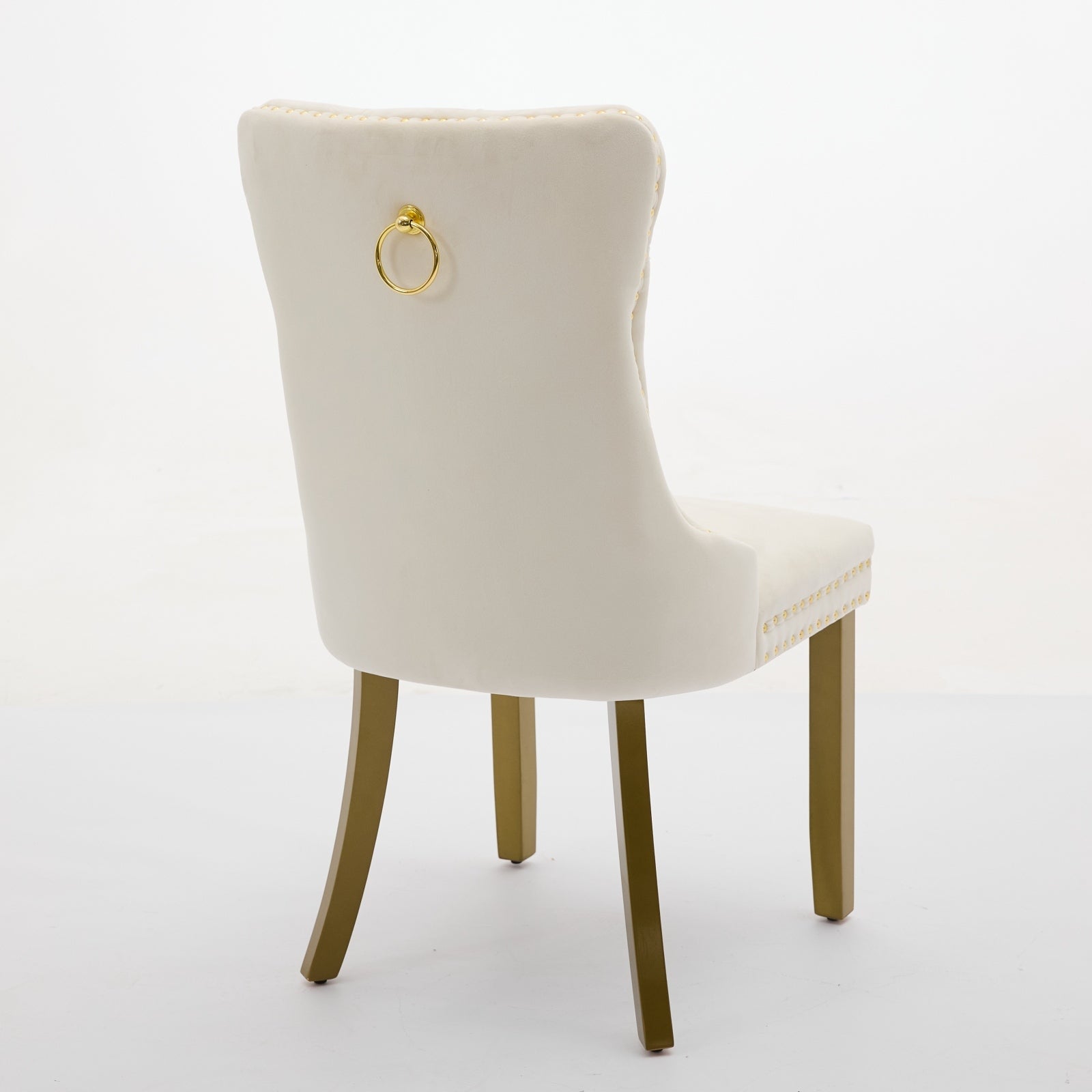 A&A Furniture, Nikki Collection Modern, High-end Tufted Solid Wood Contemporary Velvet Upholstered Dining Chair with golden Wood Legs Nailhead Trim 2-Pcs Set, Milky White,SW1401MW - Grand Goldman Shop
