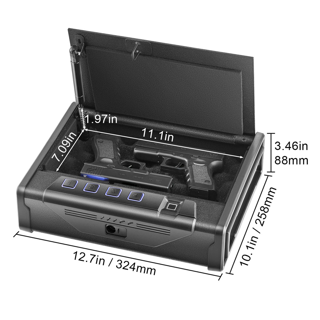 Gun Safe for Pistols, Biometric Gun Safe with Three Quick Access Ways of Fingerprints, Passwords and Keys, Handgun Safe for 2