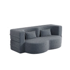 Modern Floor Sofa, with 2 Pillows, Convertible Teddy Fabric Foam Filled Bed, 15 inch Full Size Folding Mattress, Suitable for Living Room, Guest room, Game Room, Grey - Grand Goldman Shop