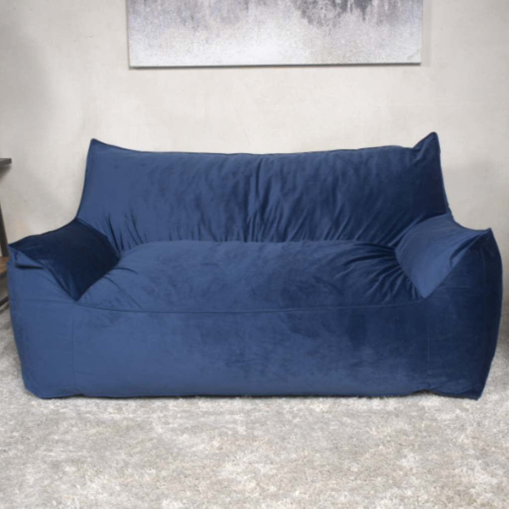 Fila Velveteen 2 Seater Oversized Bean Bag Chair with Armrests, Navy Blue Velvet, 60x40x23 inches - Grand Goldman Shop