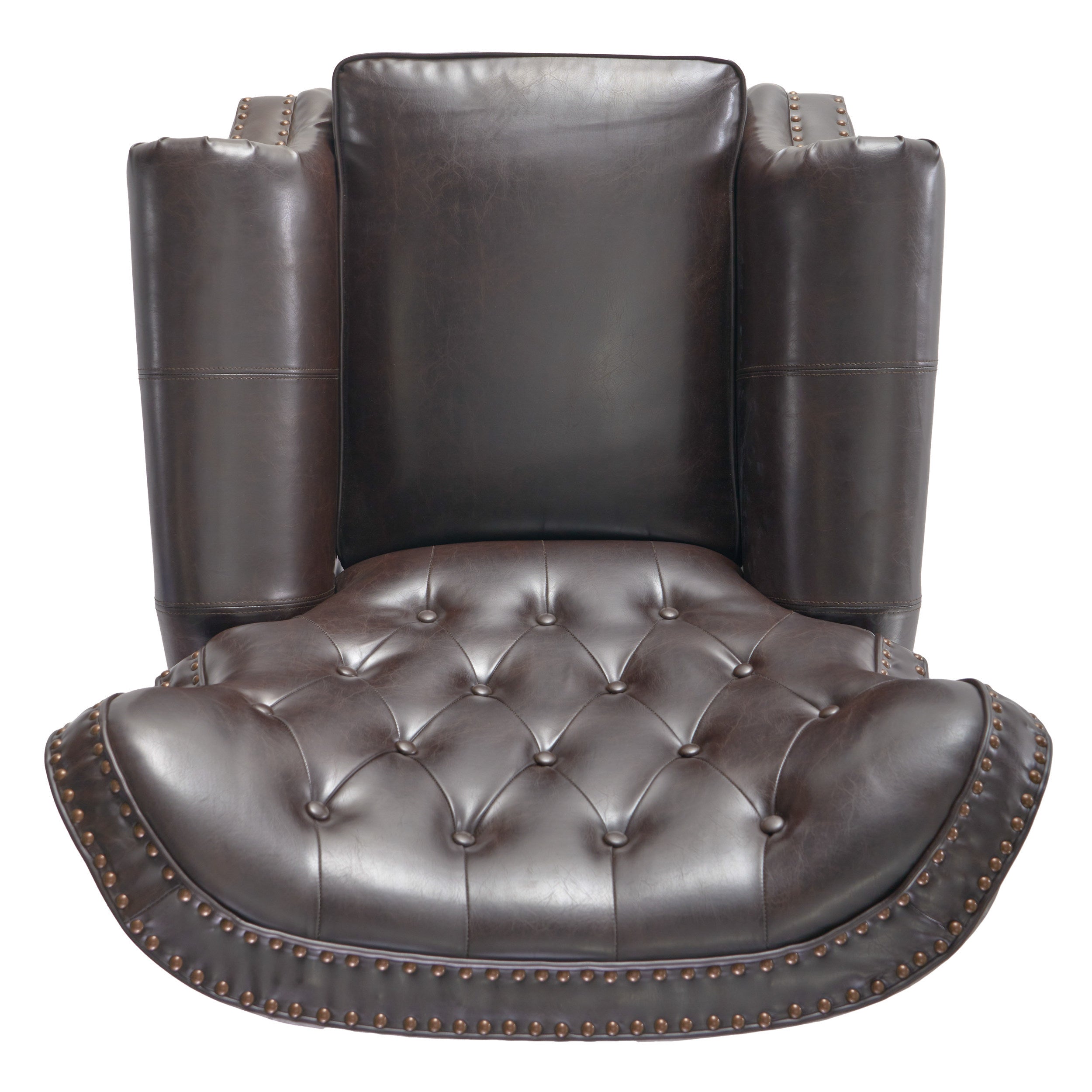 Contemporary Style Push Back Recliner with Button-Tufted Stitching and Nailhead Trim in Dark Brown PU - Grand Goldman Shop
