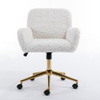Stylish A&A Furniture Artificial Rabbit Hair Office Chair with Golden Metal Base, Adjustable Swivel Vanity Chair, Beige Velve