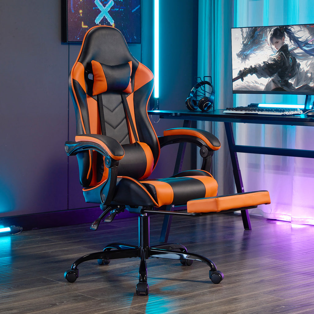 Gaming Chair with Footrest, Ergonomic Computer Chair with Headrest and Lumbar Support, Breathable Material Height Adjustable 
