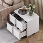 Modern End Table with Drawers, Elegant Nightstand with Metal Foot,Wood Bedside Table with Mirrored Metal Handles,Sofa Side End Table for Bedroom Living Room Office,White - Grand Goldman Shop