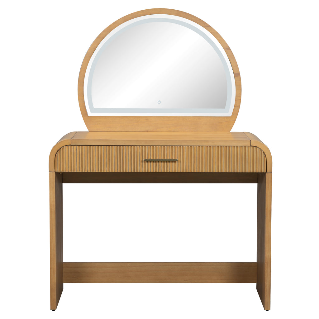 39' Makeup Vanity Table with Mirror Touch Screen Lighted Mirror, Dressing Table with Drawer for Bedroom, Natural - Grand Goldman Shop