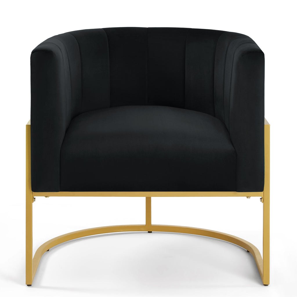 Upholstered Velvet Accent Chair with Golden Metal Stand,Mid-Century  Living Room Leisure Chair with Curve Backrest  -Black - Grand Goldman Shop