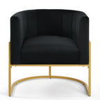 Upholstered Velvet Accent Chair with Golden Metal Stand,Mid-Century  Living Room Leisure Chair with Curve Backrest  -Black - Grand Goldman Shop
