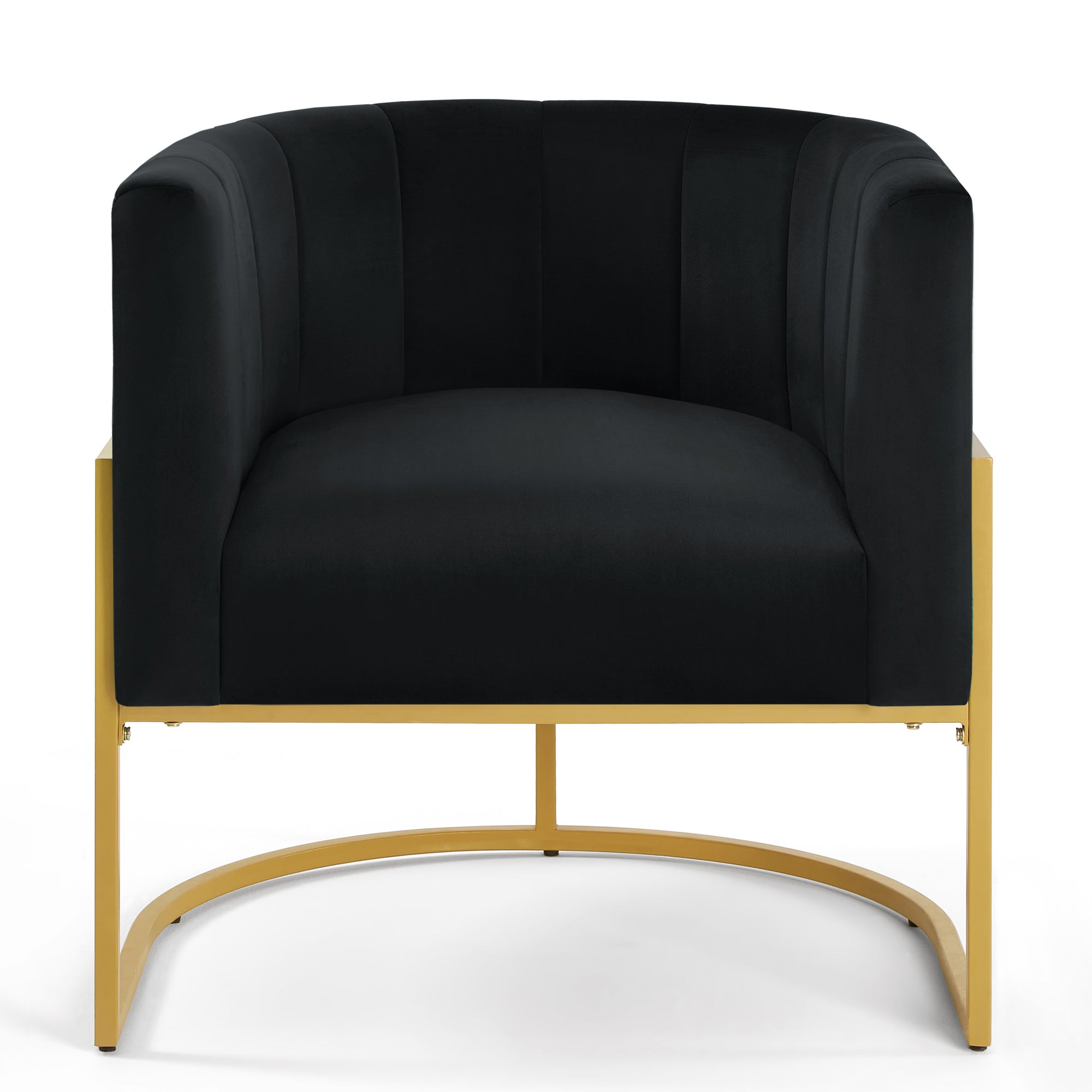 Upholstered Velvet Accent Chair with Golden Metal Stand,Mid-Century  Living Room Leisure Chair with Curve Backrest  -Black - Grand Goldman Shop