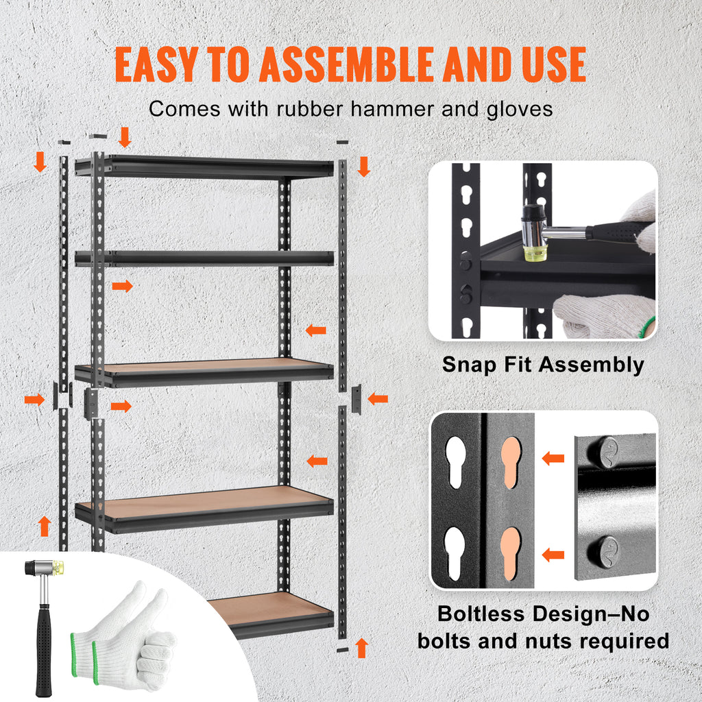 Storage Shelving Unit, 5-Tier Adjustable, 2000 lbs Capacity, Heavy Duty Garage Shelves Metal Organizer Utility Rack, Black, 30' L x 12' W x 60' H for Kitchen Pantry Basement Bathroom Laundry - Grand Goldman Shop