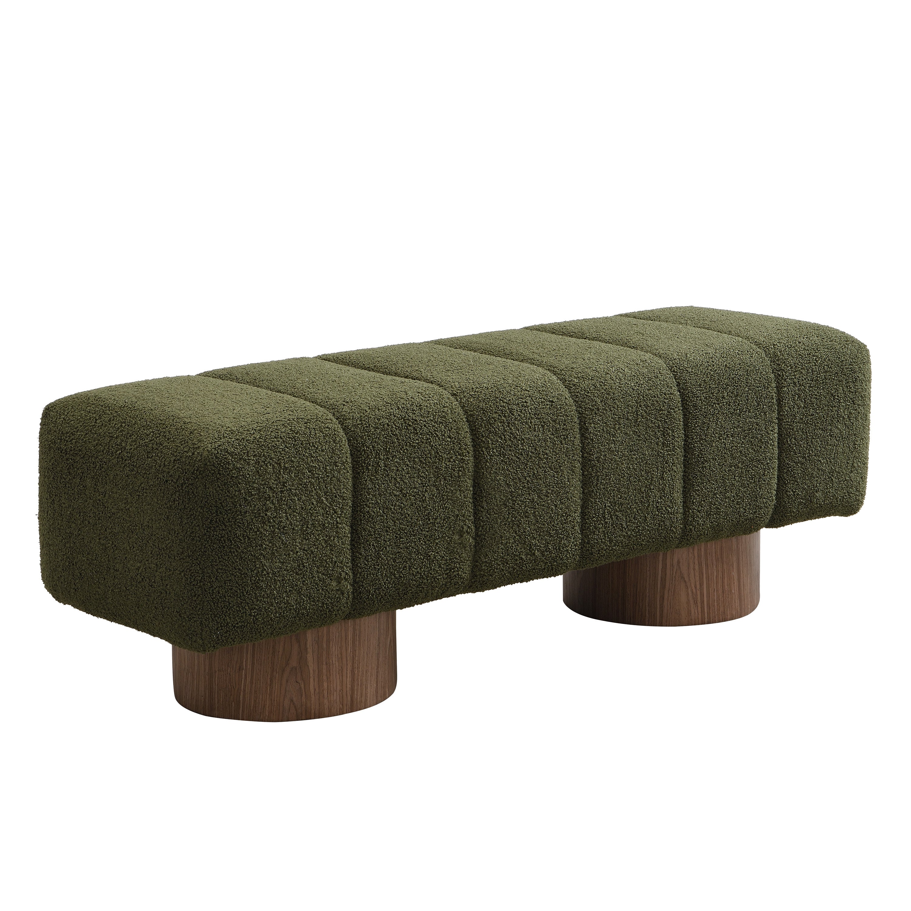 Upholstered Dining Bench for Dining Room, No-Assembly End of Bed Entryway Bench Ottoman for Bedroom Living Room, Green Boucle Fabric Stool Top Wood Leg 300 LBS Weight Capacity - Grand Goldman Shop