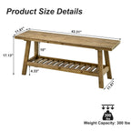 43' Farmhouse Wood Bench, 2-Tier Entryway Bench, Narrow Rustic Storage Bench with Open Storage Shelf for Entryway, Hallway, Living Room, Bedroom, Kitchen, Dining (Distressed Wood Color) - Grand Goldman Shop