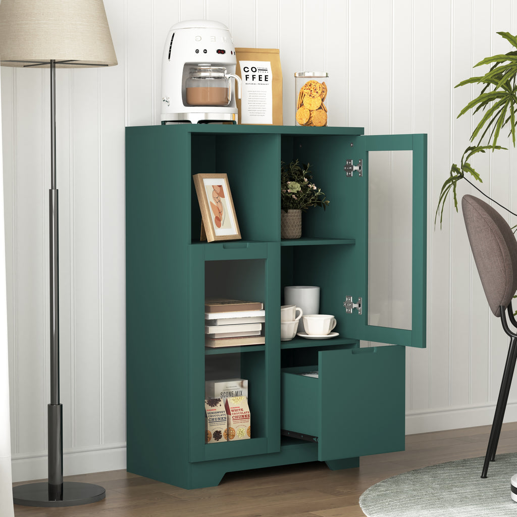 Modern MDF Painted Cabinet with Glass Doors and Drawer, Green, Bedroom Living Room Storage - Grand Goldman Shop