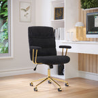 Textured Boucle Fabric Black and Gold Office Chair, Modern Height Adjustable Desk Chair with Padded Arms - Grand Goldman