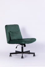 Green Velvet Criss Cross Armless Office Chair with Wheels - Comfortable & Stylish for Home Office, Meditation, and Makeup Use