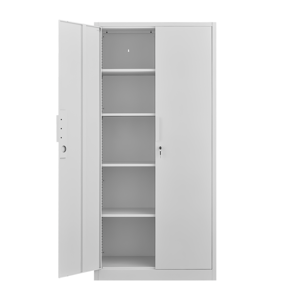 72-Inch 2-Door File Cabinet with Lock, 4 Adjustable Shelves, Heavy-Duty Steel Construction, White, Metal, for Commercial Offi