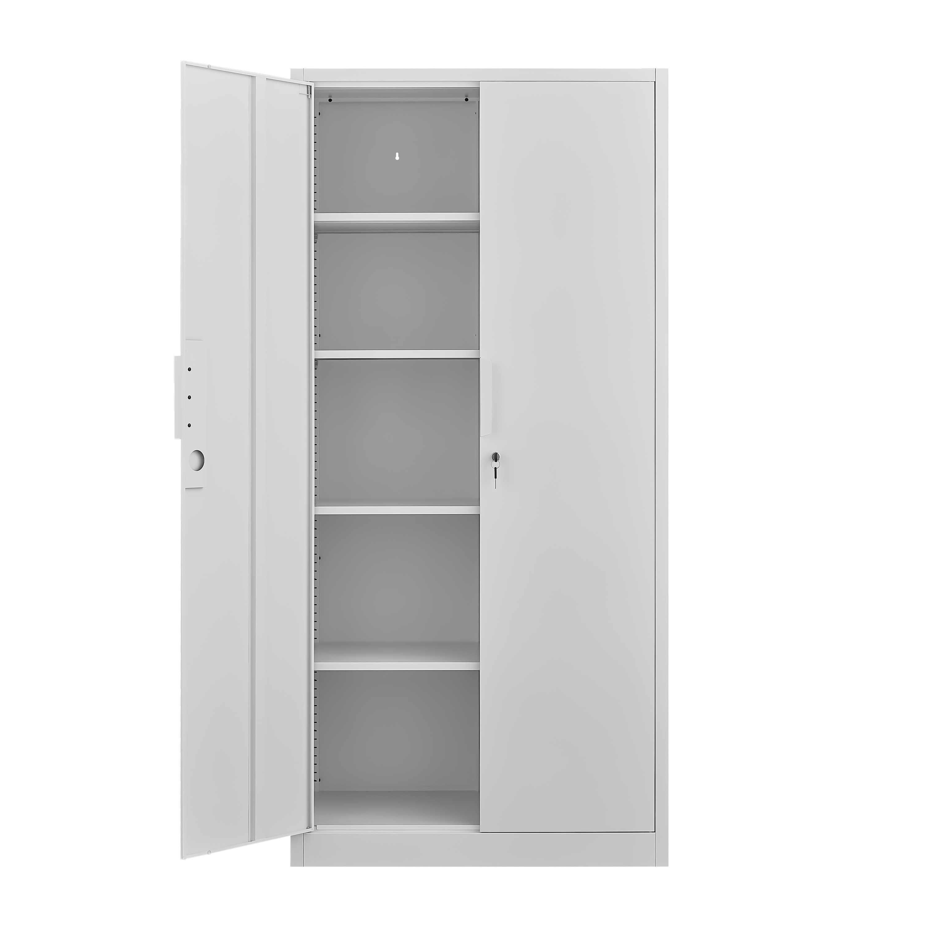 72-Inch 2-Door File Cabinet with Lock, 4 Adjustable Shelves, Heavy-Duty Steel Construction, White, Metal, for Commercial Offi