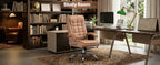 Executive Office Chair High Back PU Leather Desk Chair with Spring Seat Cushion, Ergonomic Swivel Computer Chair with Chrome 